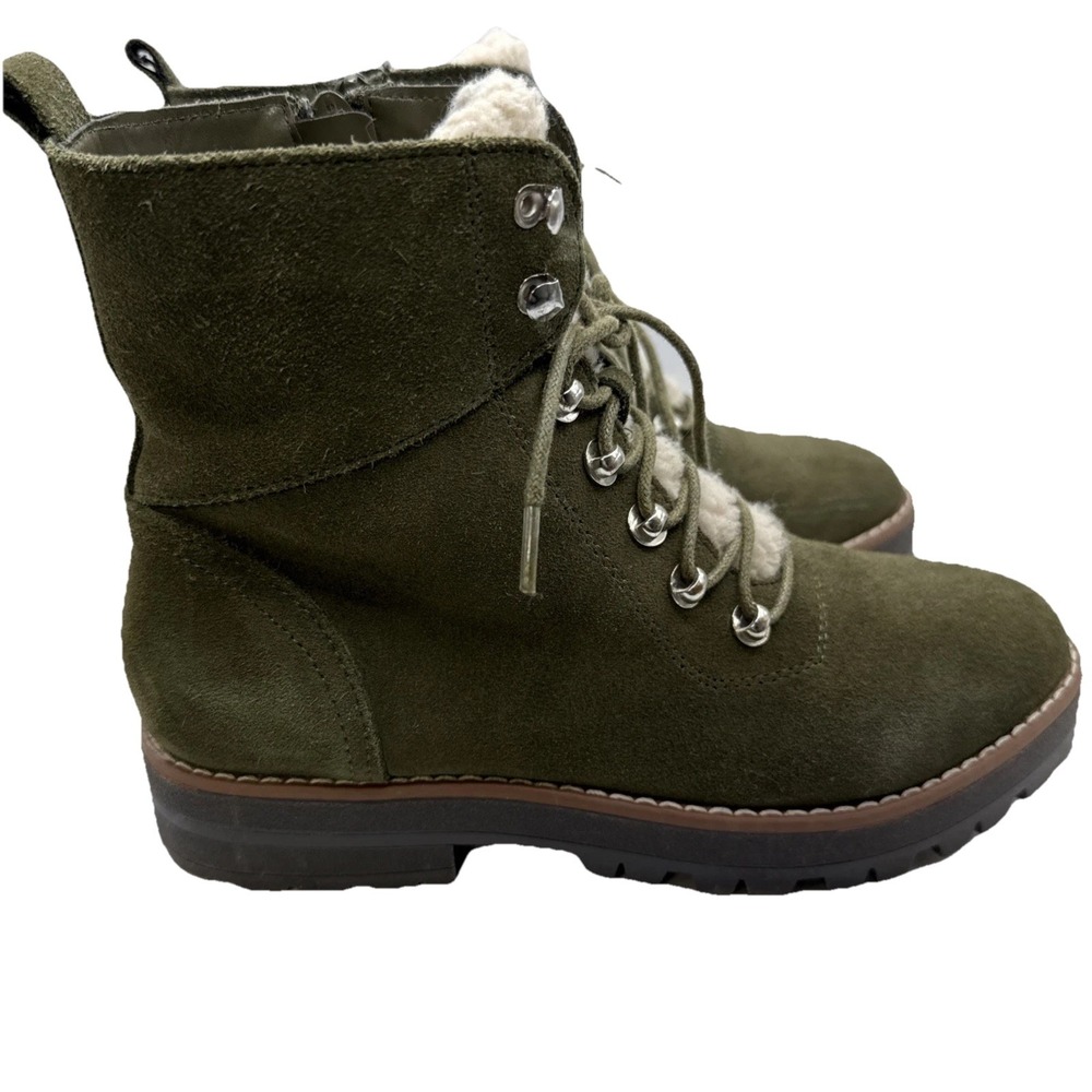 Crown & Ivy NAOMI Olive Suede, Fur Lined, Zip Ankle Boots Women's Shoes Size 6M
